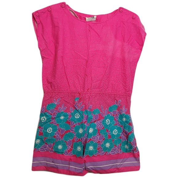 Vintage Hawaiian Romper 1 PIece Shorts Outfit Pink Teal Size Sm Med Button Close - Picture 1 of 7